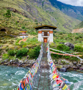 Iron Chain Bridge of Tachog Lhakhang Monastery, Paro River, Bhutan