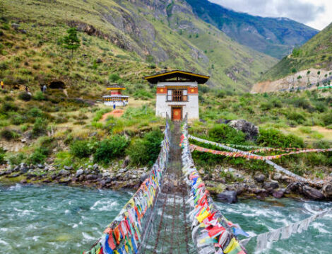 Iron Chain Bridge of Tachog Lhakhang Monastery, Paro River, Bhutan